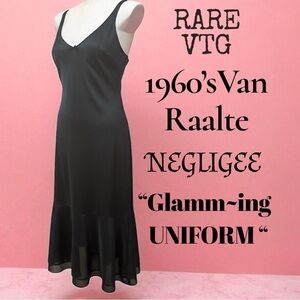 VTG 1960s WOMENS SZ M SLIP DRESS CHEMISE BLACK SATIN ORGANZA OLD HOLLYWOOD GLAM